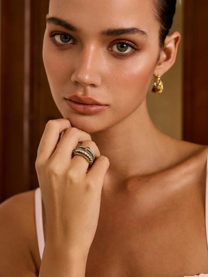 Stacked Cubic Zirconia Ring Gold Plated