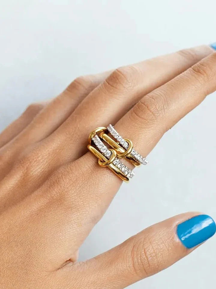 Stacked Cubic Zirconia Ring Gold Plated
