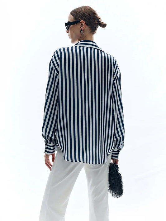 Elegant Style Shift Stripe Turndown Collar Shirt