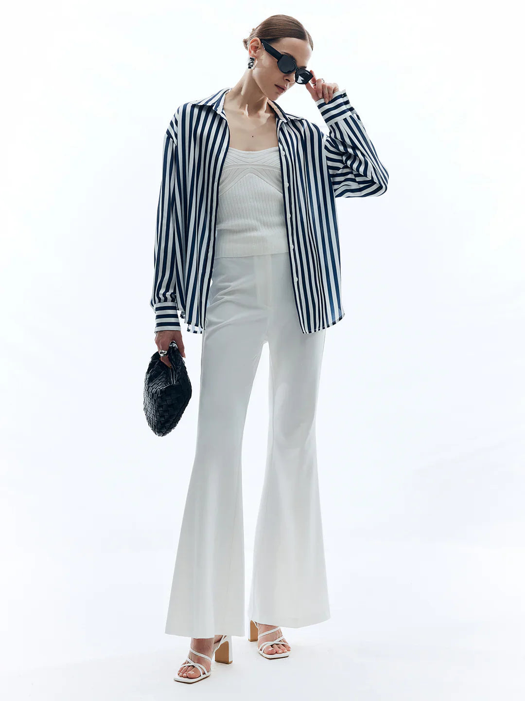 Elegant Style Shift Stripe Turndown Collar Shirt