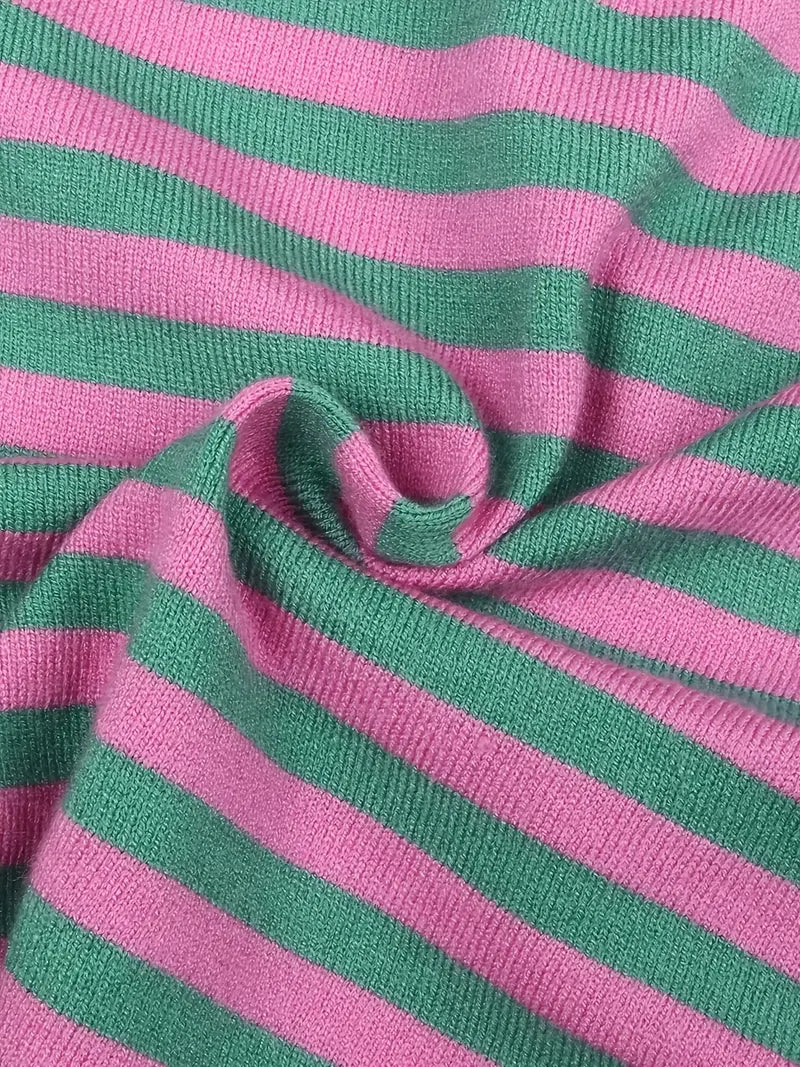 Contrast Color Round Neck Striped Knitted Top
