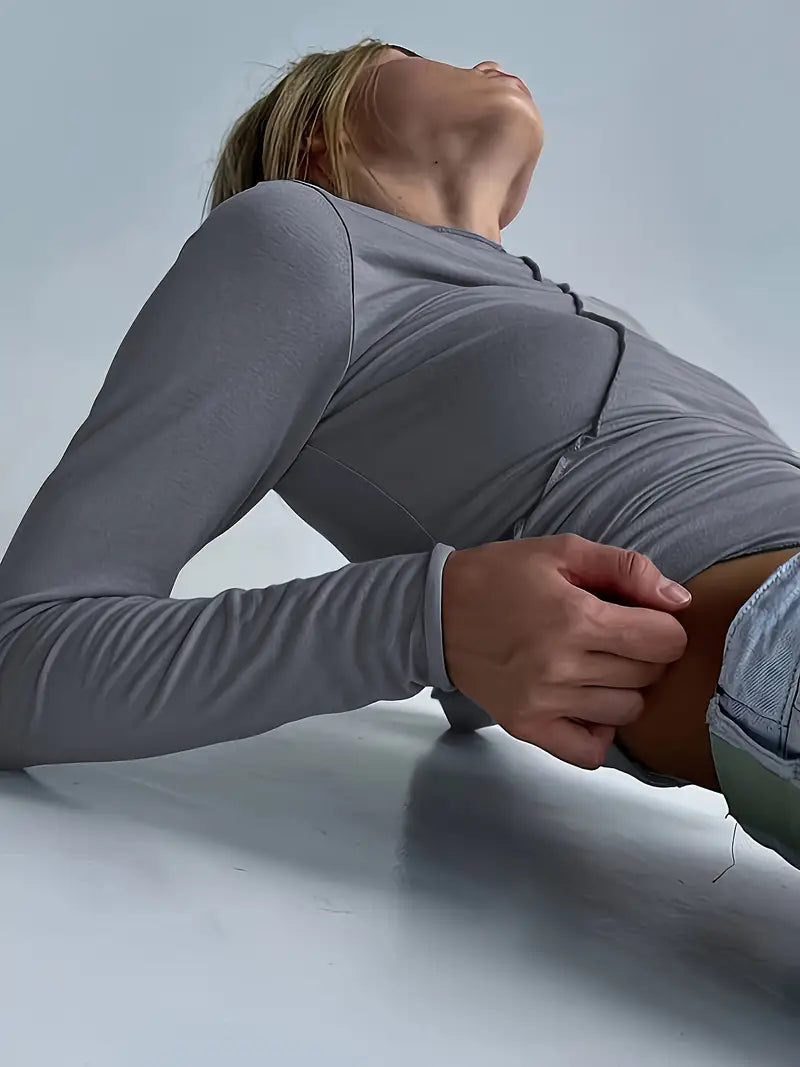 Solid Color Long-sleeved Elastic Slim-fit Basic Hedging Top