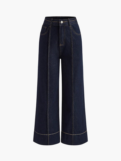 Elegant Style Wide Leg Denim Jeans