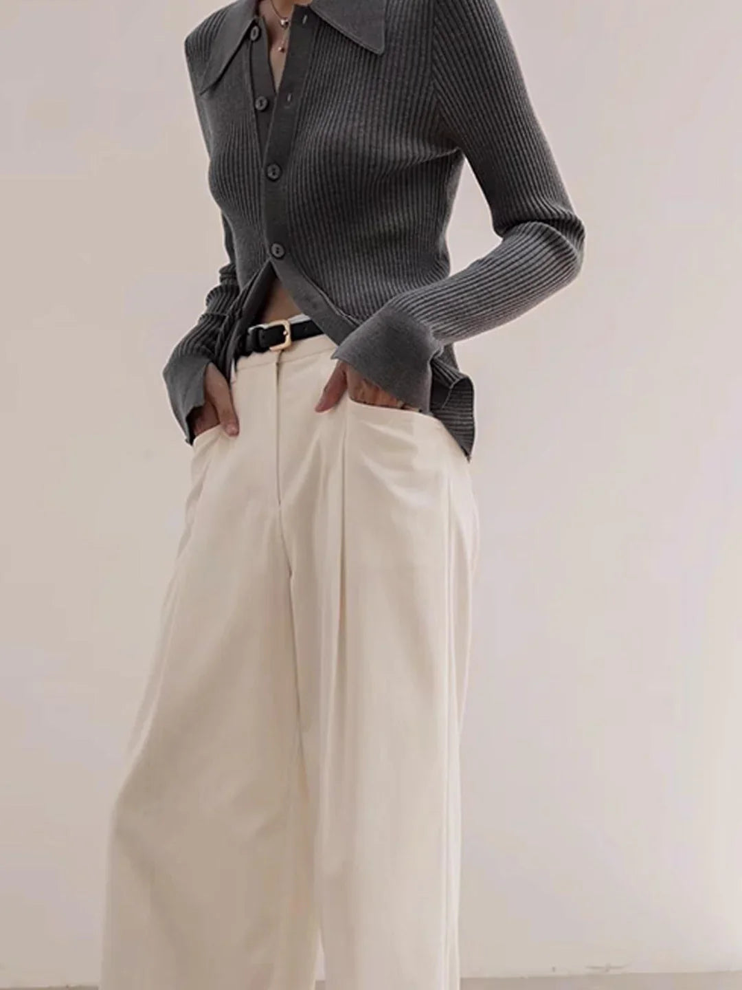 Oldmoney Style Ribbed Lapel Slim Cardigan