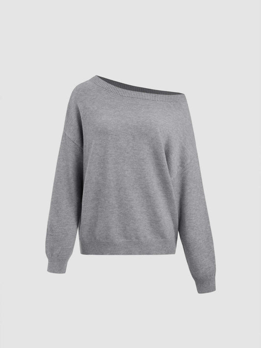 Knit Asymmetrical Neck Oversized Sweater