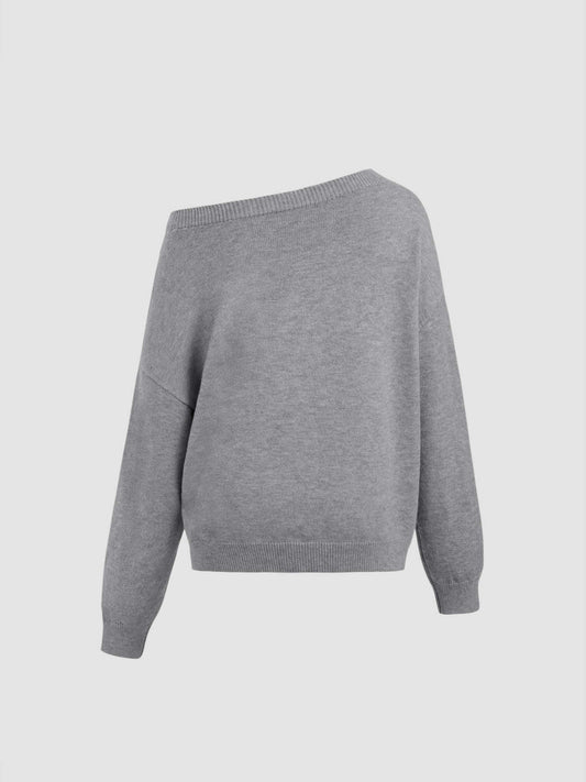 Knit Asymmetrical Neck Oversized Sweater