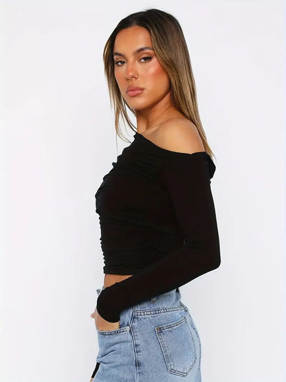 Effortless Style Long Sleeve One-shoulder Top