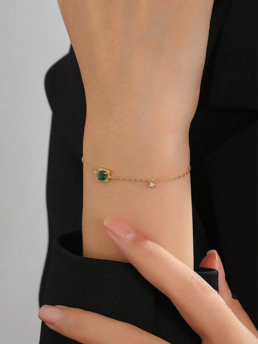 Emerald Accent Dainty Gold Bracelet