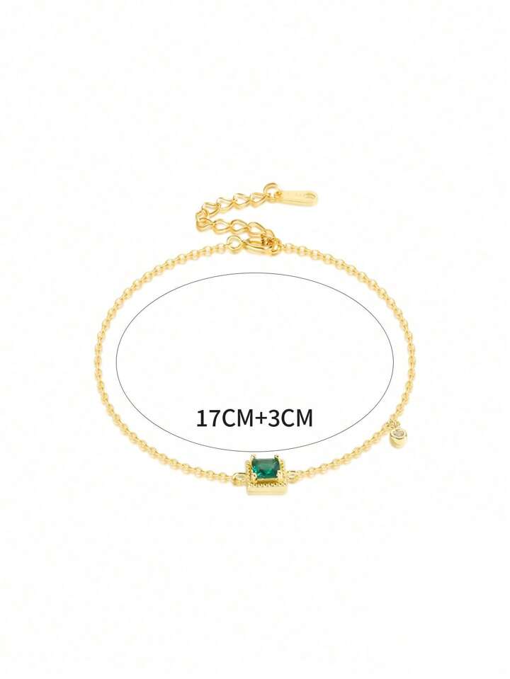 Emerald Accent Dainty Gold Bracelet