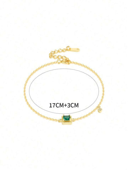 Emerald Accent Dainty Gold Bracelet