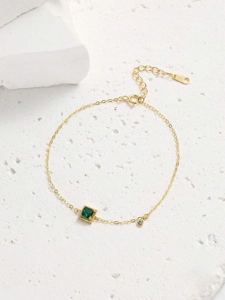 Emerald Accent Dainty Gold Bracelet