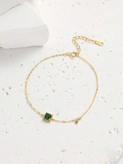 Emerald Accent Dainty Gold Bracelet