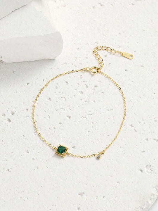 Emerald Accent Dainty Gold Bracelet