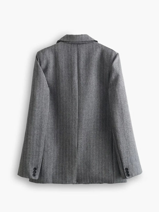 Wool Blend Oversized Pinstripe Lapel Blazer
