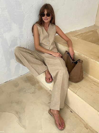 Always Chic Cotton & Linen Pants Matching Set