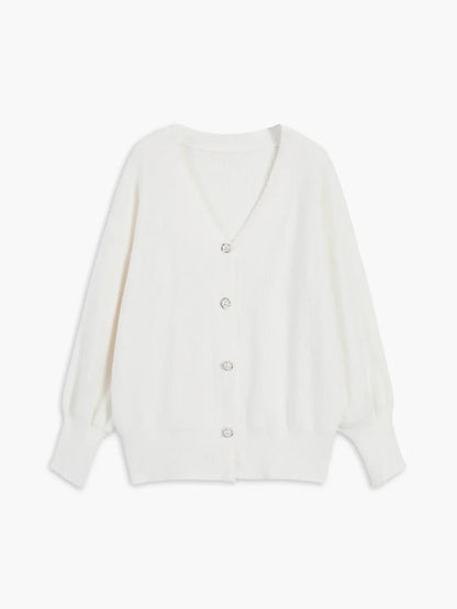 Solid Color Long-sleeved Pearl Oversized Cardigan