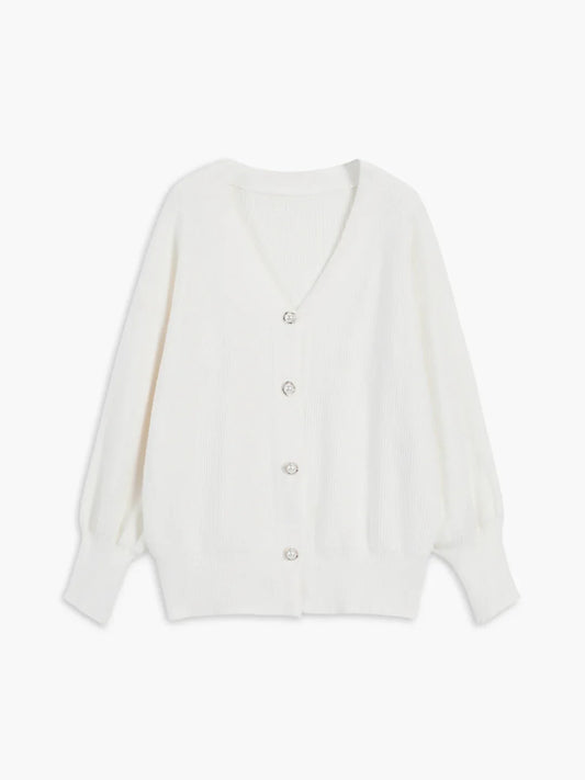 Solid Color Long-sleeved Pearl Oversized Cardigan