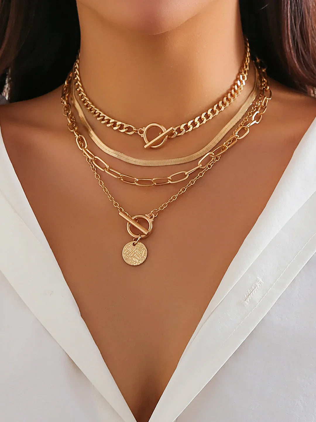 4-Piece Chunky Layered Pendant Necklace Set
