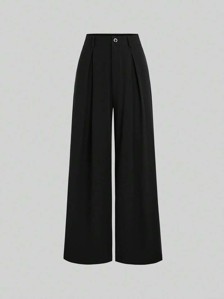 High-Waisted Wide‑Leg Black Trousers