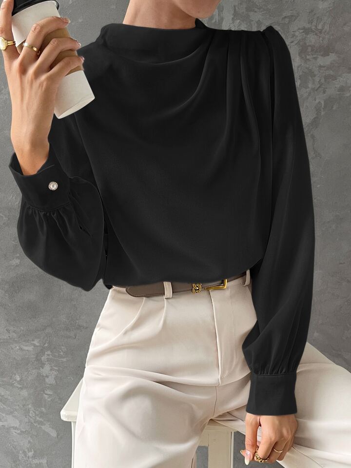 Elegant Bishop Sleeve Draped Top