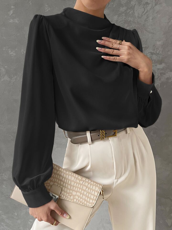 Elegant Bishop Sleeve Draped Top