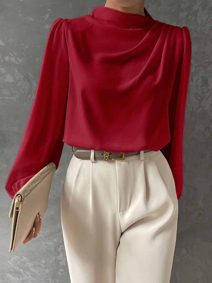 Elegant Bishop Sleeve Draped Top