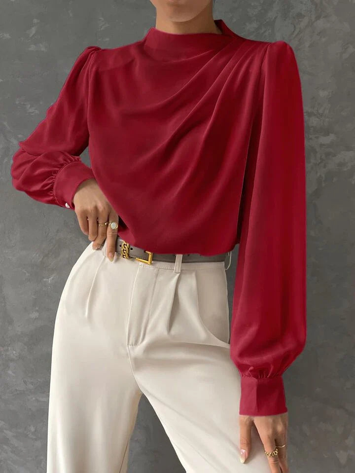 Elegant Bishop Sleeve Draped Top
