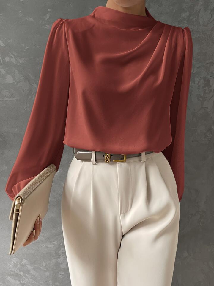 Elegant Bishop Sleeve Draped Top