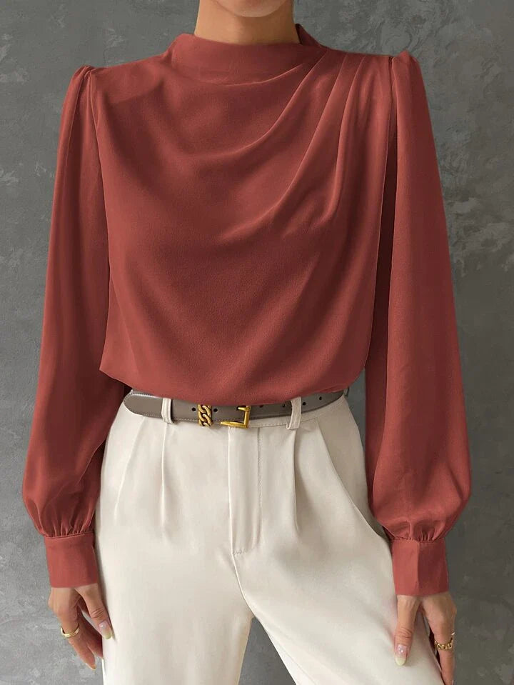 Elegant Bishop Sleeve Draped Top