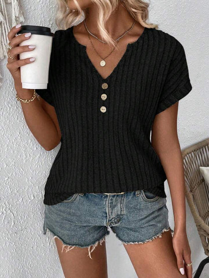 Everyday Essential Cashmere Blend V-neck Button Top