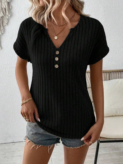 Everyday Essential Cashmere Blend V-neck Button Top