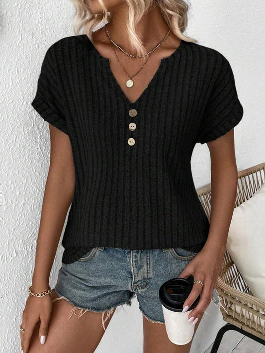 Everyday Essential Cashmere Blend V-neck Button Top