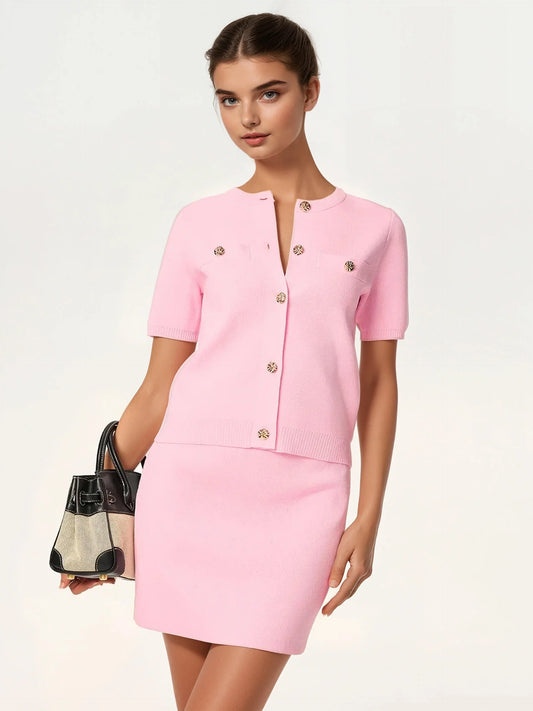 Vintage-Inspired Pink Knit Set