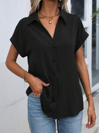 Must-have Short-sleeved Lapel Button Shirt Top