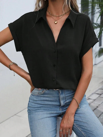 Must-have Short-sleeved Lapel Button Shirt Top
