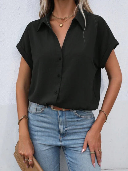 Must-have Short-sleeved Lapel Button Shirt Top