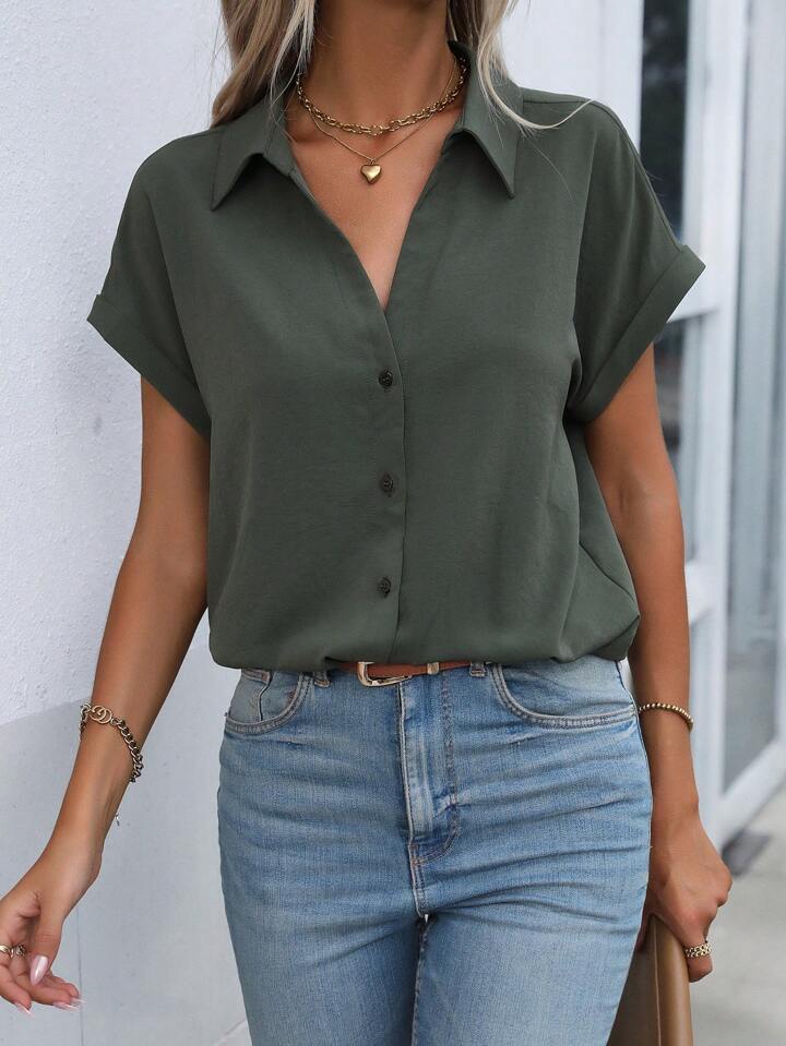 Must-have Short-sleeved Lapel Button Shirt Top