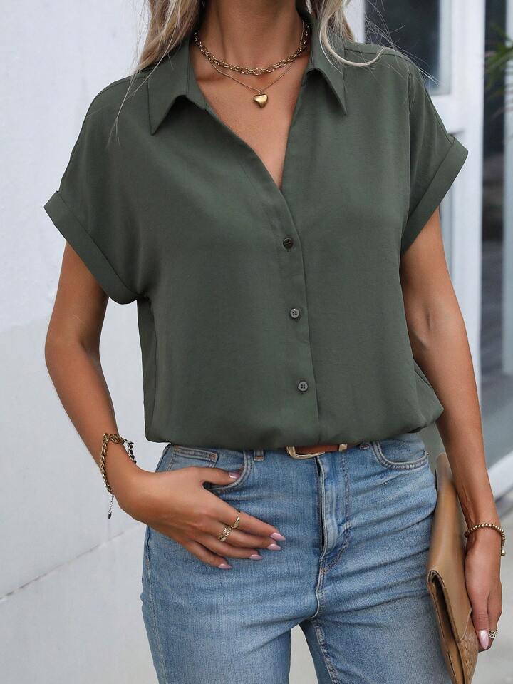 Must-have Short-sleeved Lapel Button Shirt Top