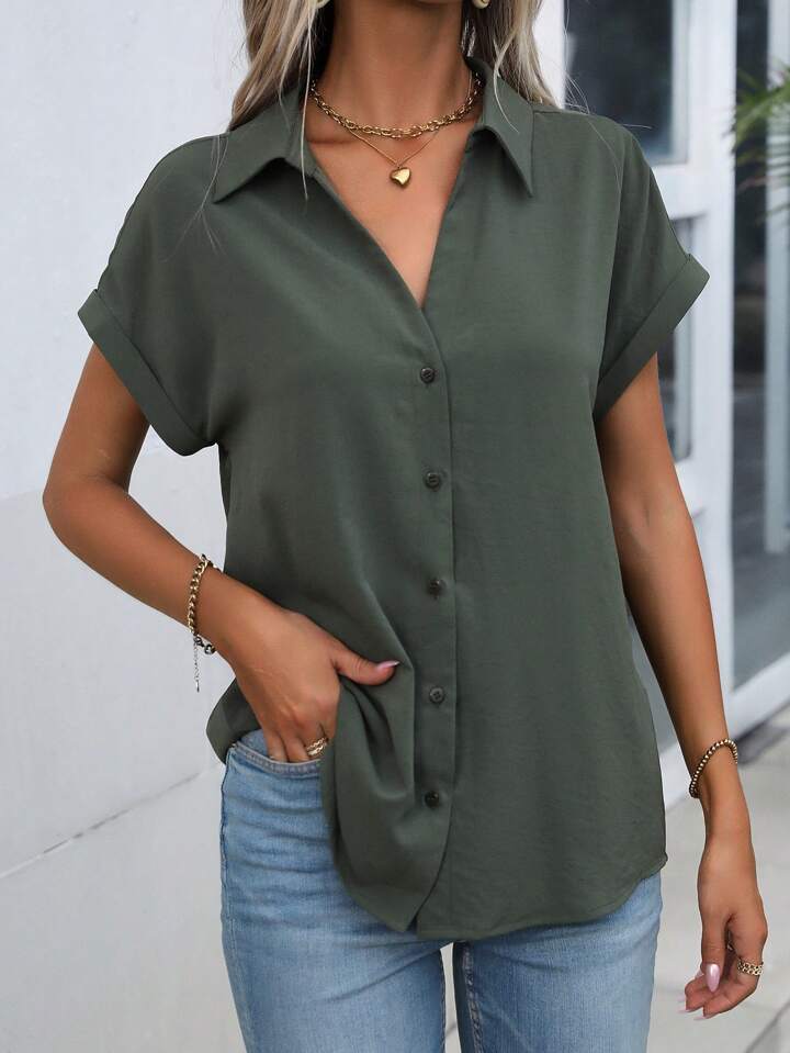 Must-have Short-sleeved Lapel Button Shirt Top