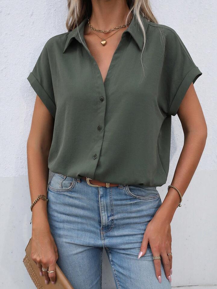Must-have Short-sleeved Lapel Button Shirt Top