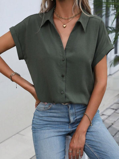 Must-have Short-sleeved Lapel Button Shirt Top