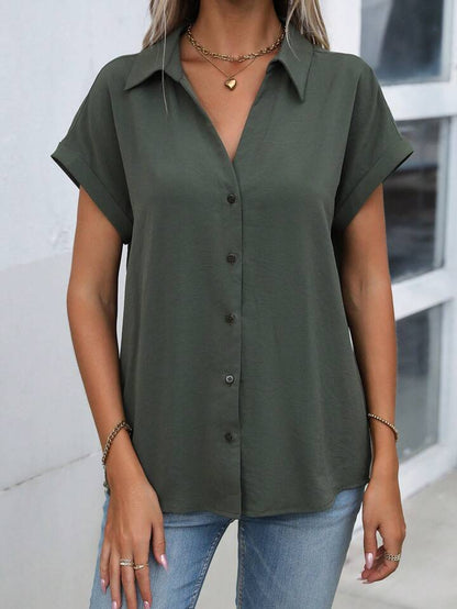 Must-have Short-sleeved Lapel Button Shirt Top
