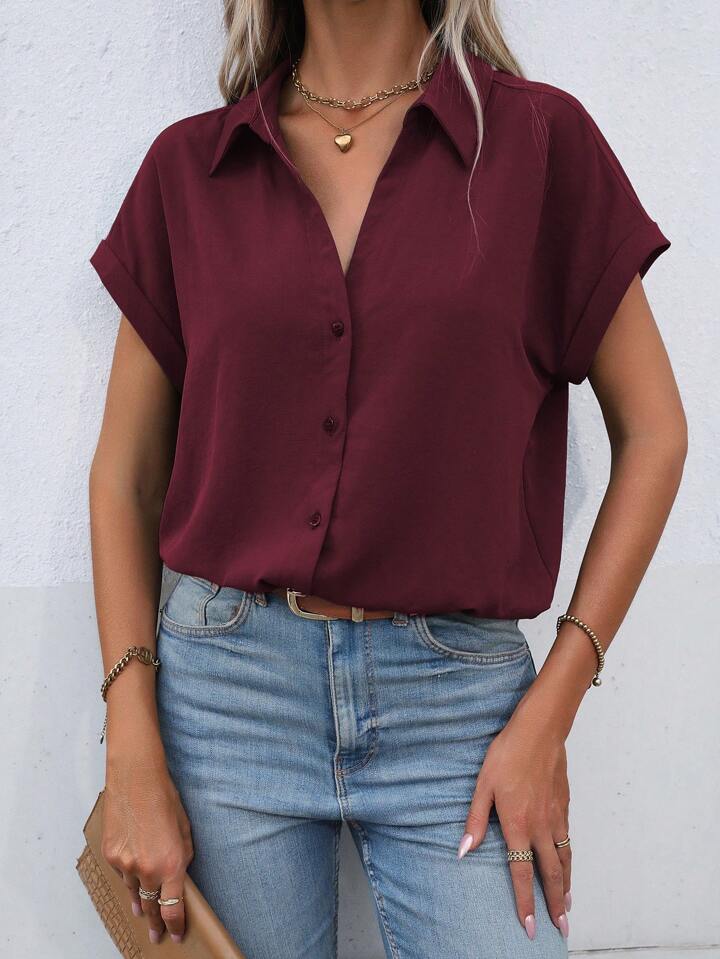 Must-have Short-sleeved Lapel Button Shirt Top