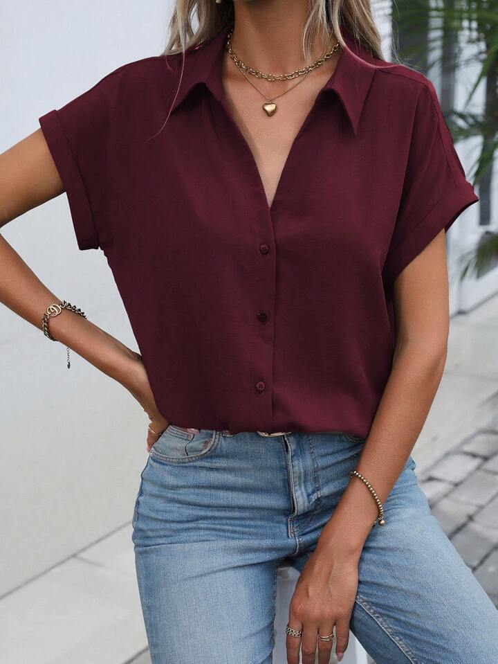 Must-have Short-sleeved Lapel Button Shirt Top