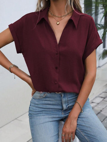 Must-have Short-sleeved Lapel Button Shirt Top