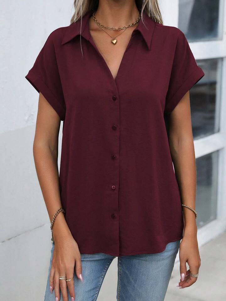Must-have Short-sleeved Lapel Button Shirt Top