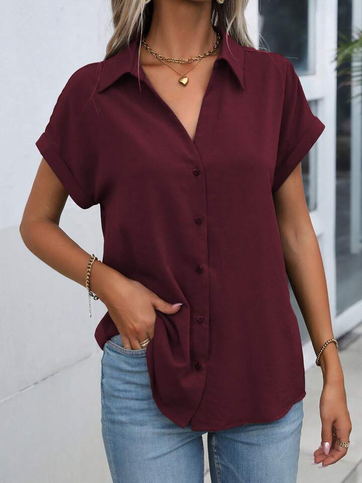 Must-have Short-sleeved Lapel Button Shirt Top