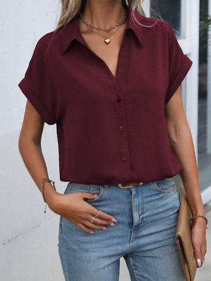 Must-have Short-sleeved Lapel Button Shirt Top