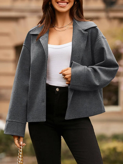 Lapel Collar Cropped Buttoned Jacket