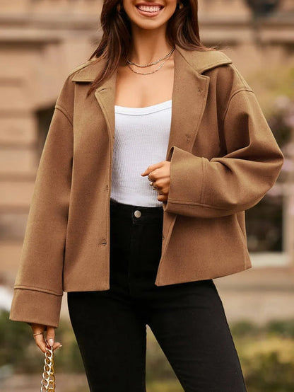 Lapel Collar Cropped Buttoned Jacket